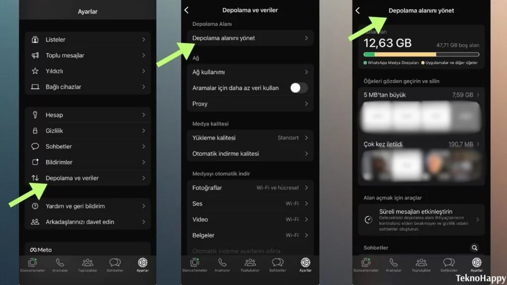 WhatsApp depolama alanını yönetme ve yer açma adımları