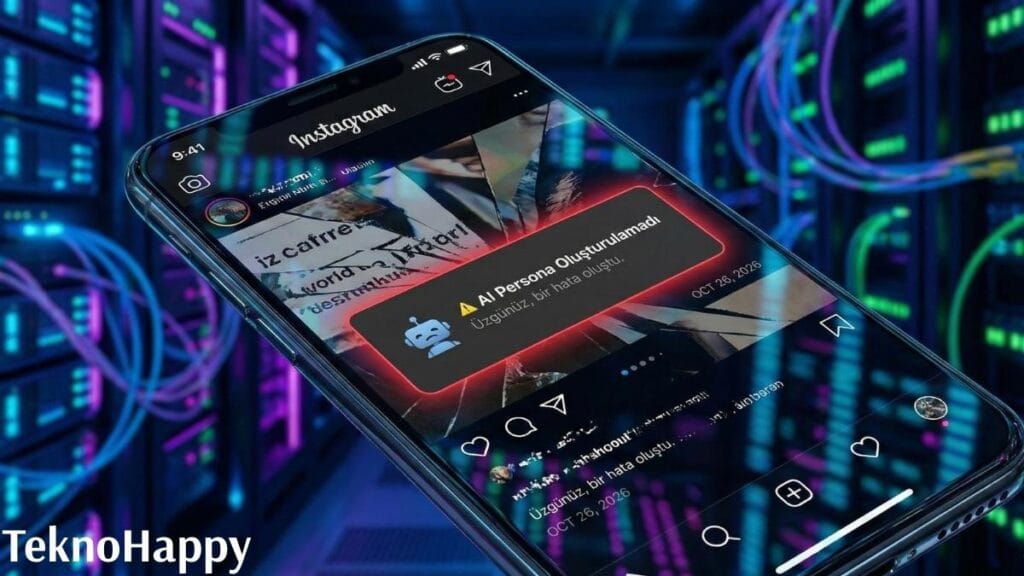 Instagram AI Persona hatası ve üzgünüz bir hata oluştu uyarısı veren akıllı telefon ekranı çözümü.