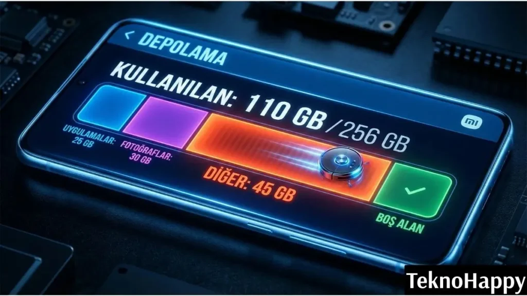 Xiaomi diğer depolama alanı temizleme işlemini gösteren, yüksek boyutlu gri sistem dosyalarının silinmesini simgeleyen ekran görüntüsü.