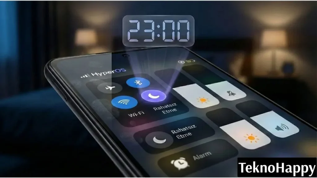 Xiaomi rahatsız etme modu sürekli açılıyor sorununu gösteren HyperOS kontrol merkezi ve ay simgesi.